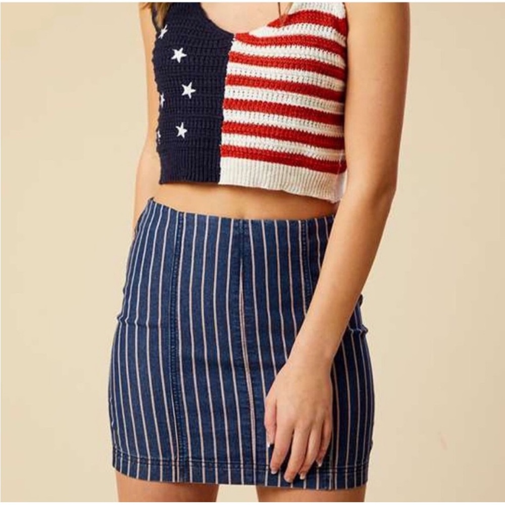 Altar’d State Stripes Denim Micro Mini Skirt Red White Blue